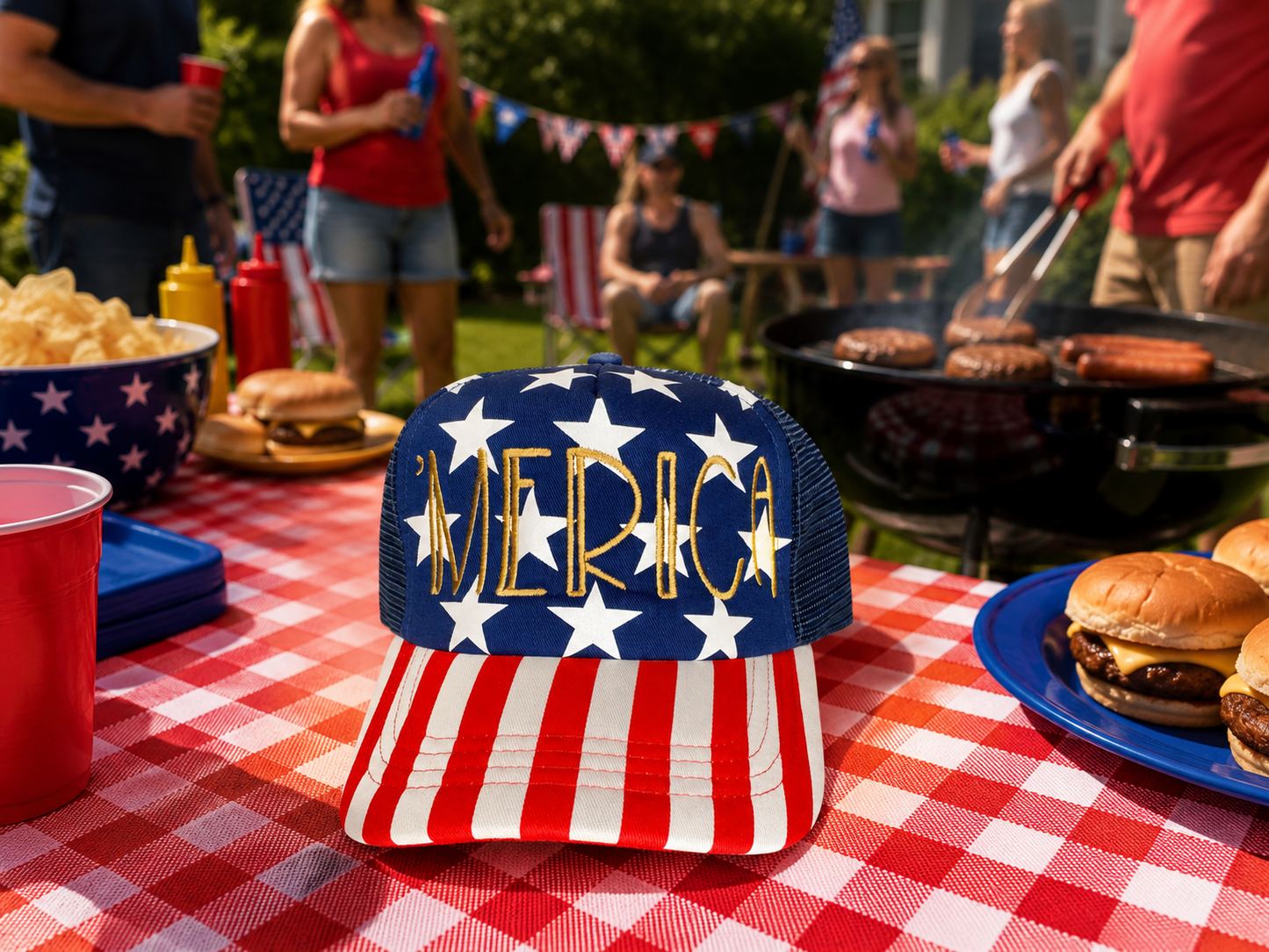 ‘Merica gold on star flag hat