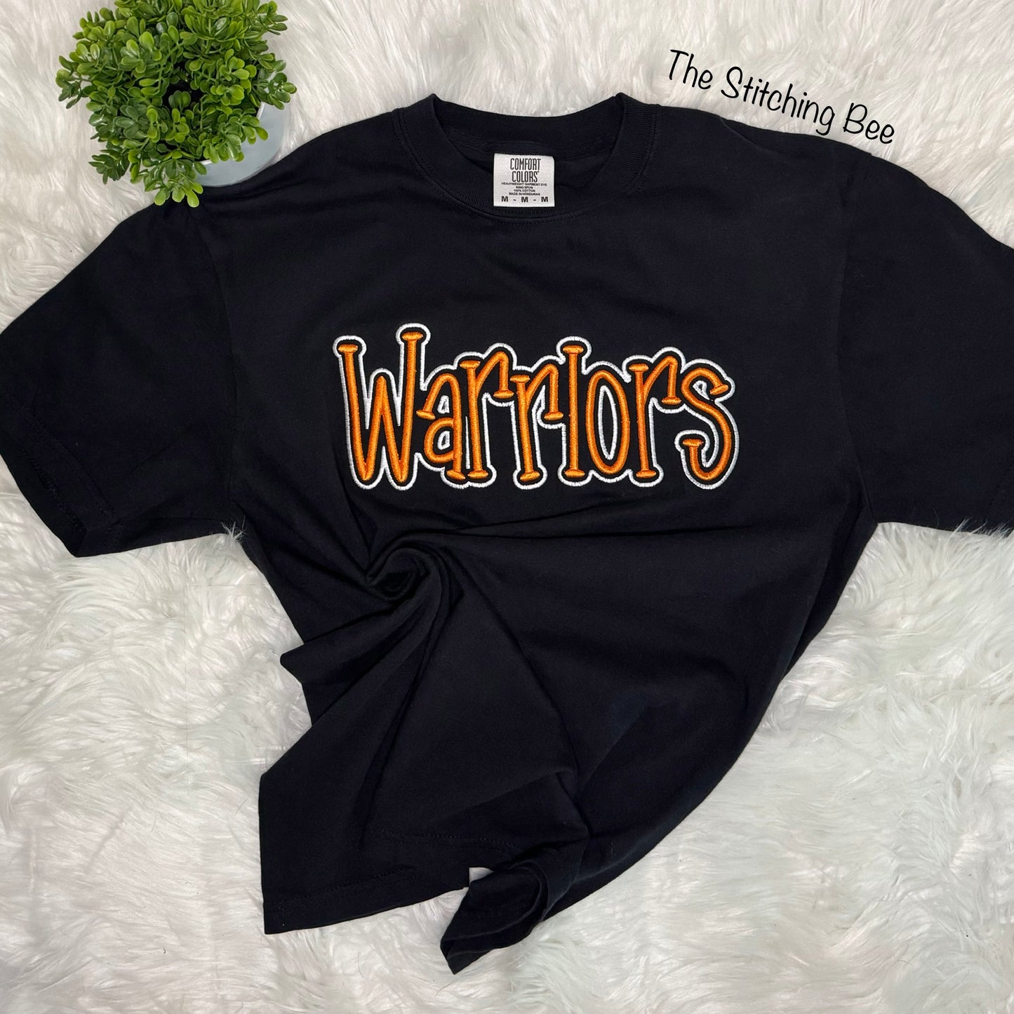 Warriors retro script puff with outline