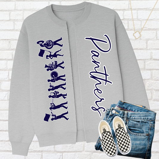 Panthers marching band on split sweatshirt
