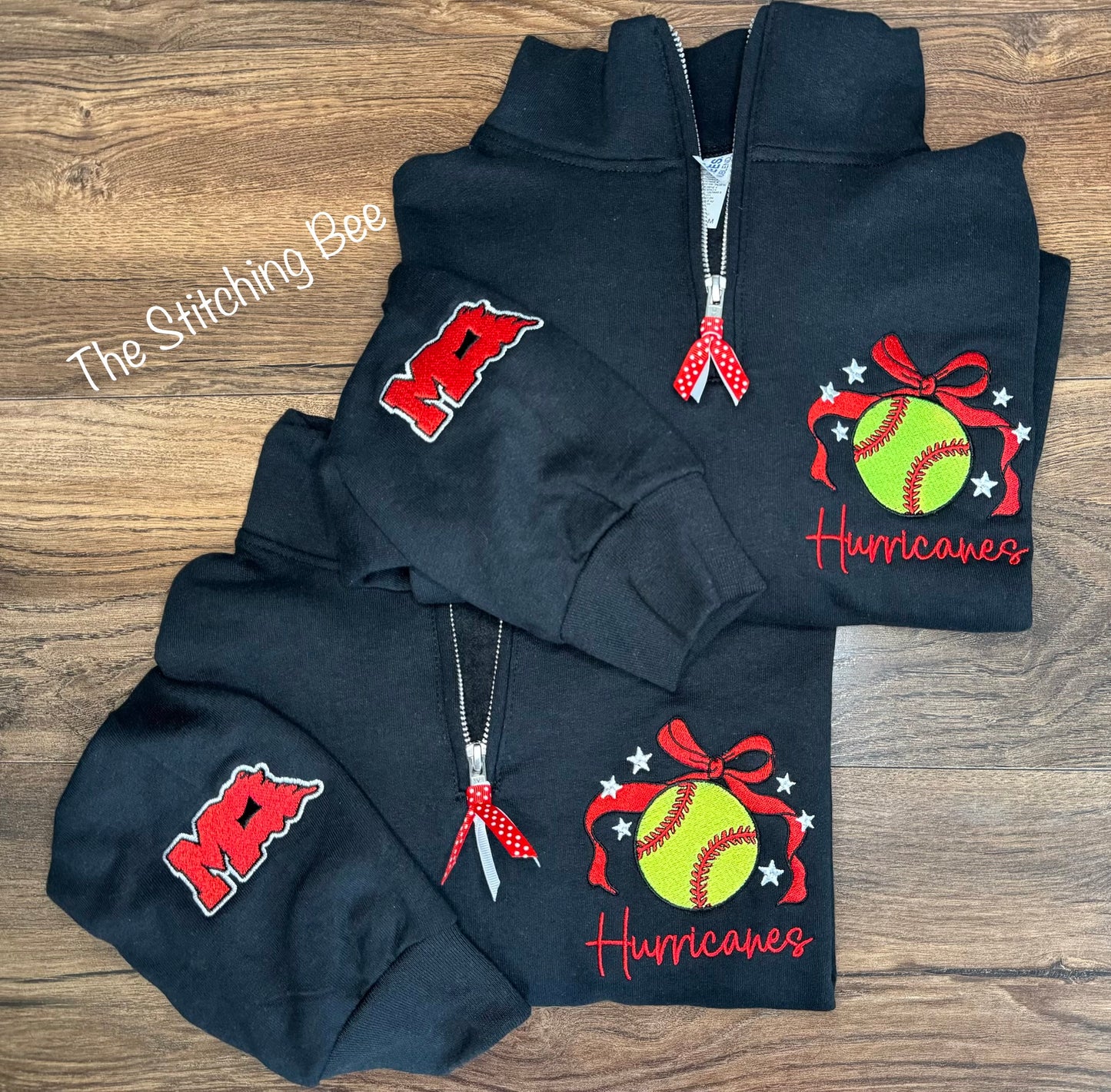 Hurricanes Softball Quarter Zip Pullover with embroidered sleeve– Embroidered Spirit Wear