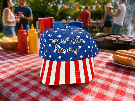 American Honey on flag star hat