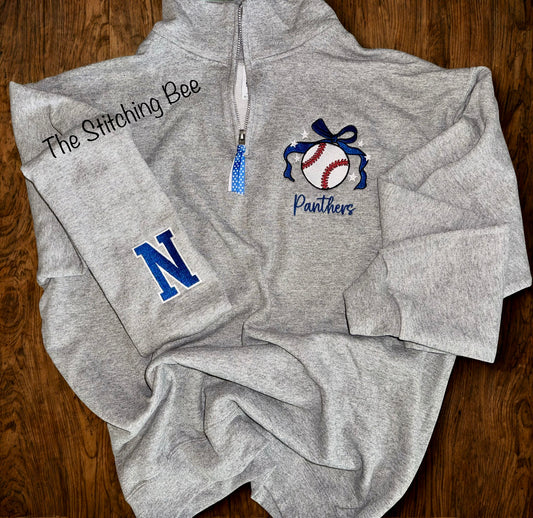 Panthers baseball 1/4 zip with sleeve