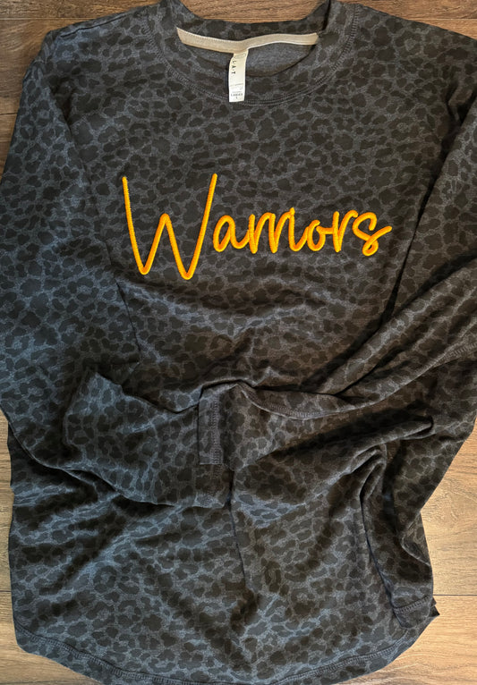 Warriors Script Puff on leopard shirt