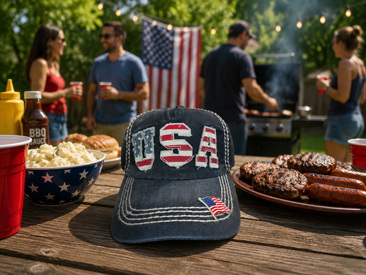 USA appliqué hat with flag pin