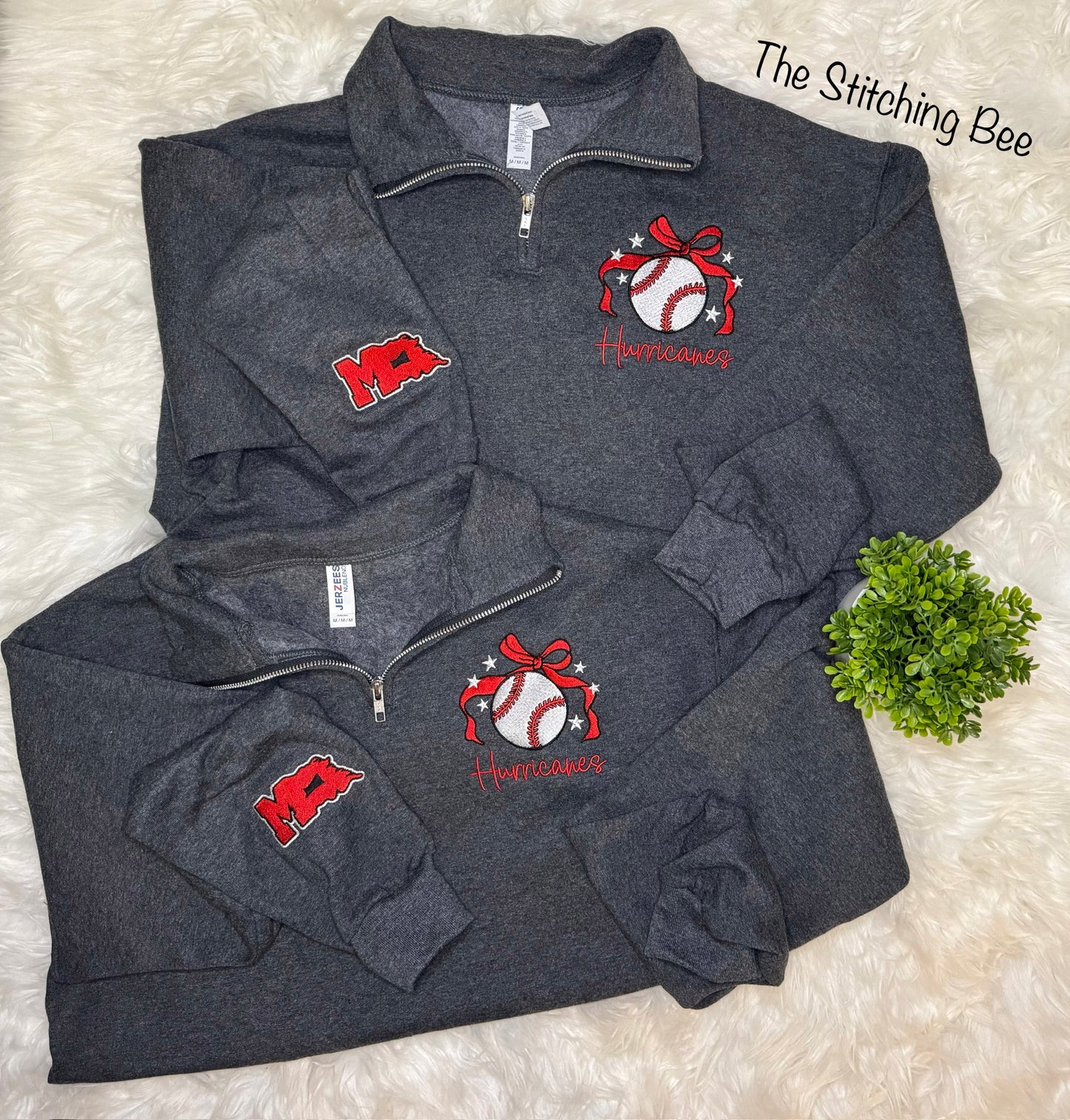 Hurricanes baseball embroidered bow quarter zip with embroidered sleeve