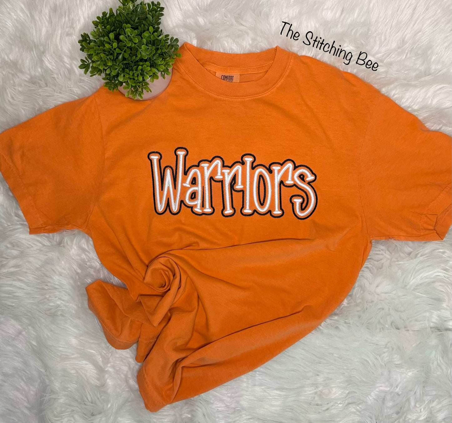 Warriors retro script puff with outline
