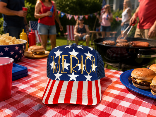 ‘Merica gold on star flag hat