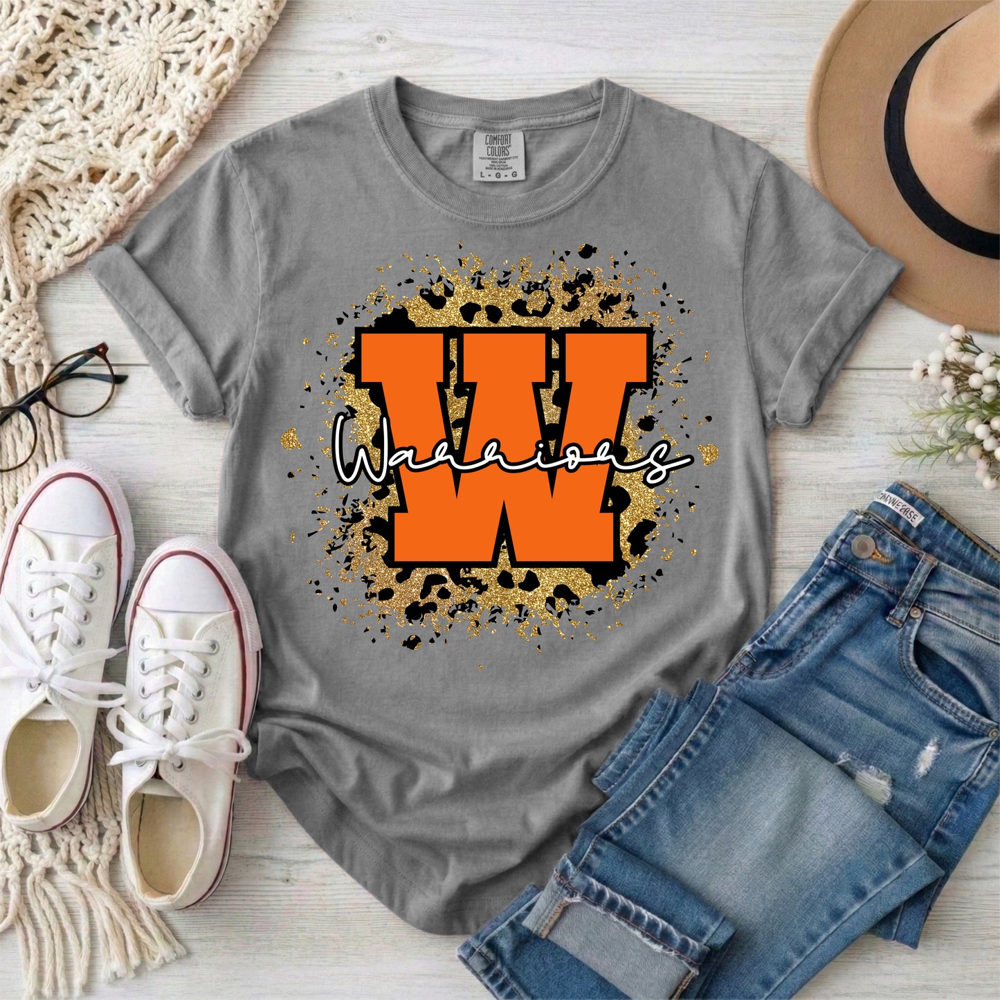 Faux glitter leopard print Warriors short sleeve