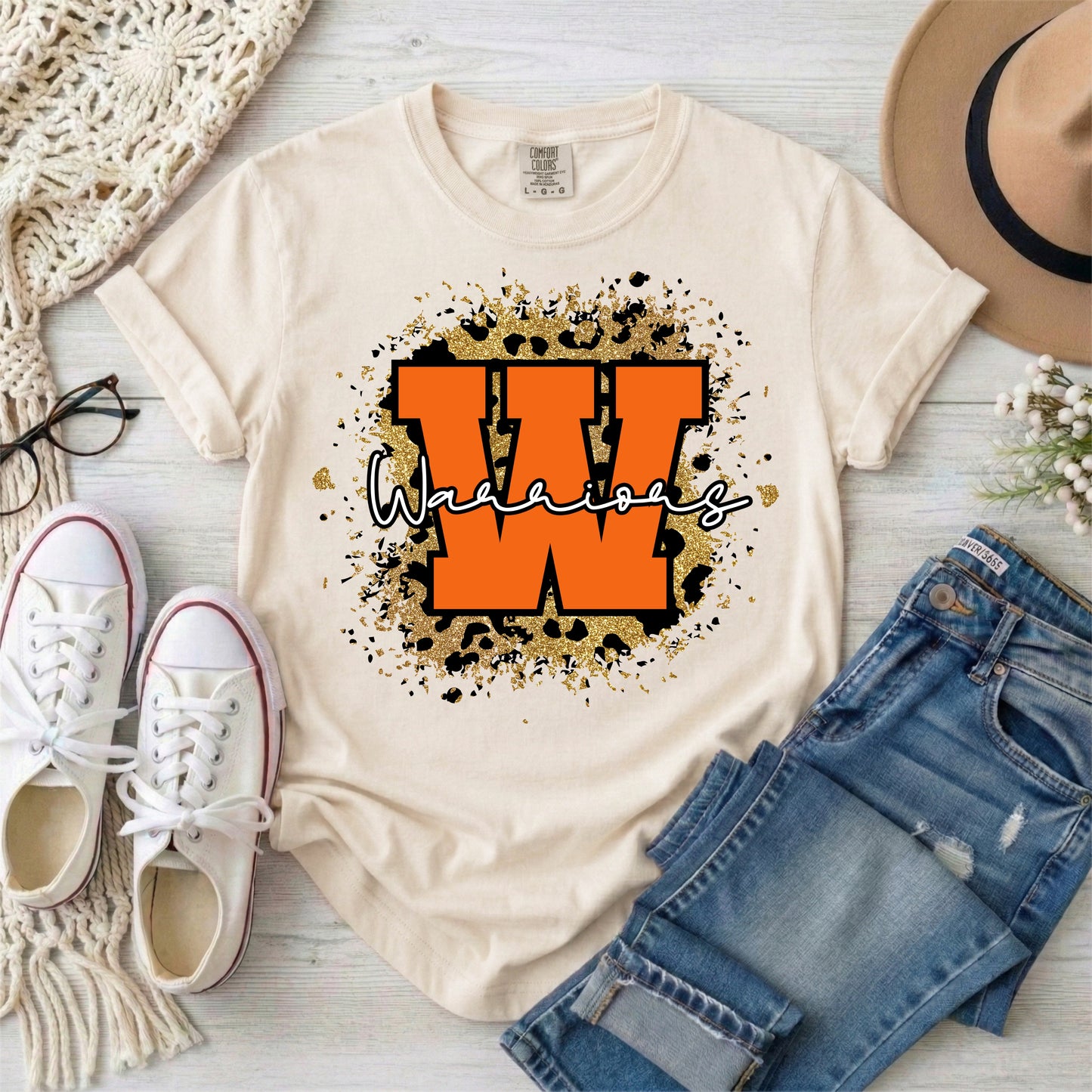 Faux glitter leopard print Warriors short sleeve